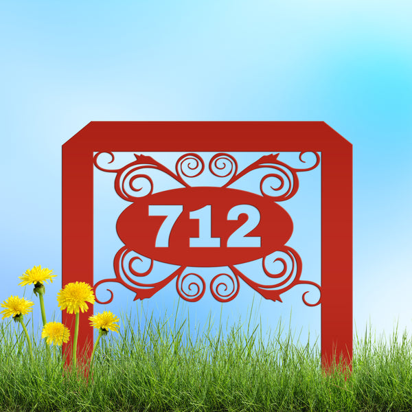 Oval Swirl Address Yard Stake Sign-House Number Yard Stake- Wedding Gift-Housewarming Gift