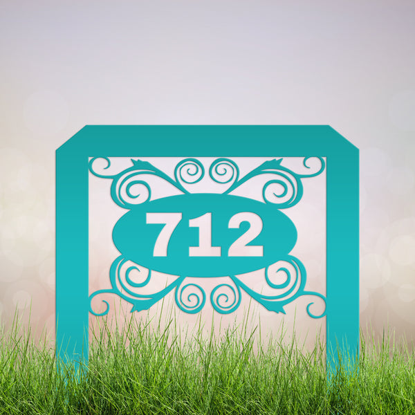 Oval Swirl Address Yard Stake Sign-House Number Yard Stake- Wedding Gift-Housewarming Gift