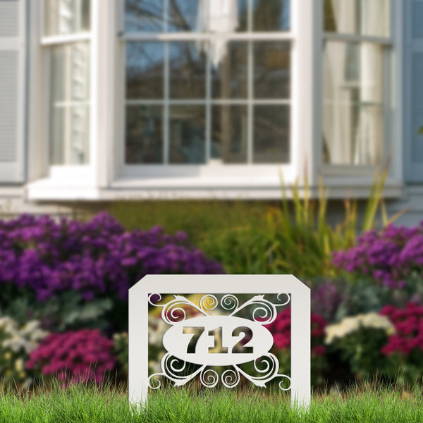 Oval Swirl Address Yard Stake Sign-House Number Yard Stake- Wedding Gift-Housewarming Gift