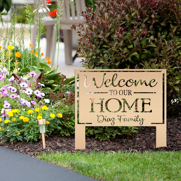 Personalized Welcome to our Home Metal Yard Stake Sign, Welcome Yard Stake, Front Yard Home Decor , Flower Bed Yard Signs, Garden Yard Signs