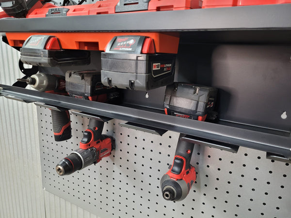 Work Trailer Cordless Drill Organizer With  Locking Bar and Battery Rack - Universal Brands
