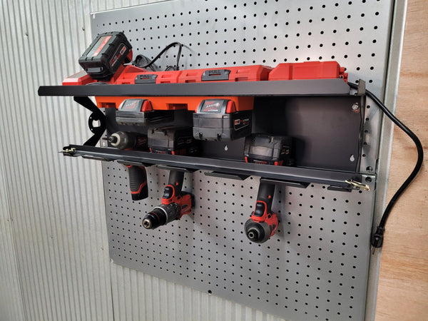 Work Trailer Cordless Drill Organizer With  Locking Bar and Battery Rack - Universal Brands
