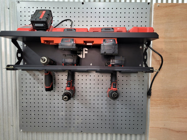 Work Trailer Cordless Drill Organizer With  Locking Bar and Battery Rack - Universal Brands