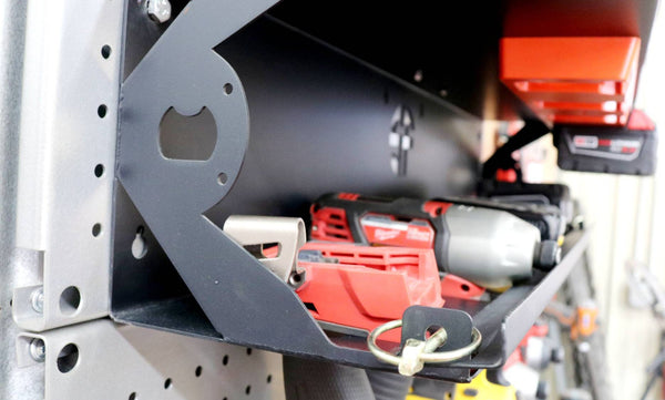 Work Trailer Cordless Drill Organizer With  Locking Bar and Battery Rack - Universal Brands