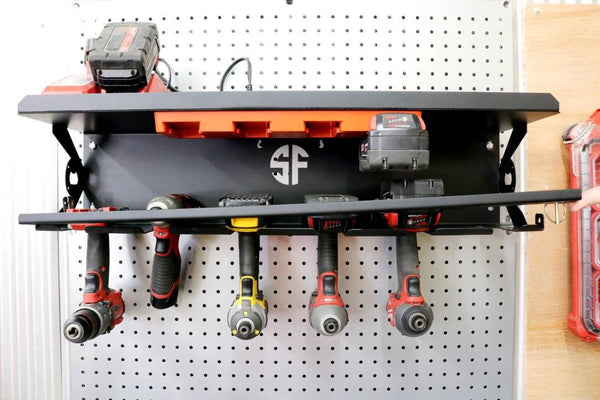 Work Trailer Cordless Drill Organizer With  Locking Bar and Battery Rack - Universal Brands