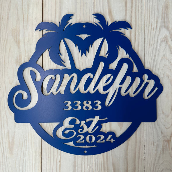 Personalized Palm Tree Family Beach House with Established Date Metal Sign- Indoor Outdoor - Pool-Patio-Lake House-Beach House Metal Decor
