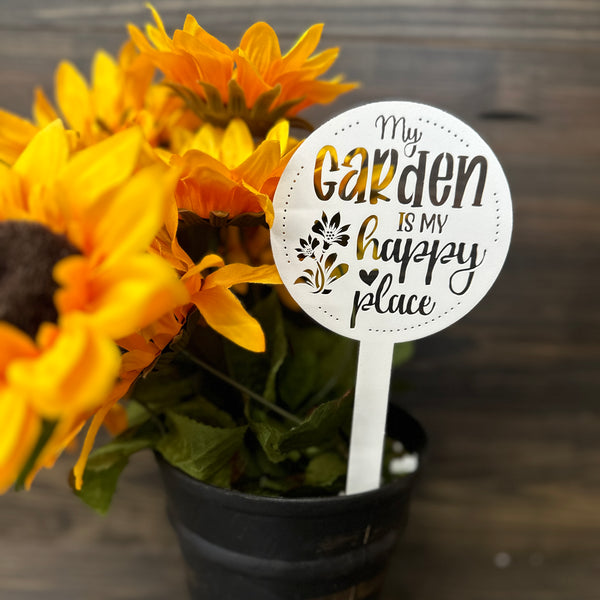 My Garden Is My Happy Place Metal Yard Stake , Garden Decor, Mother's Day Gift, Gift For Grandma