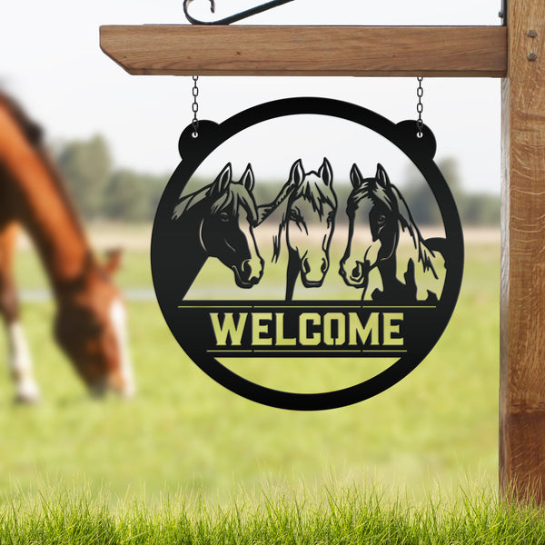 Horse Metal Sign Personalized-Horse Girl-Horse Decor-Horse Lovers-Horse Welcome-Horse Sign for Barn-Home-Trailer