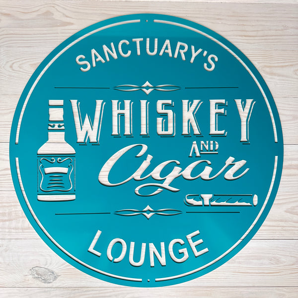 Personalized Whiskey & Cigar Lounge Metal Sign , Indoor -Outdoor Bar Decor - Home Decor Bar Home Decor-Personalized Bar Sign & Wall Decor, Pub & Bar Wall Art