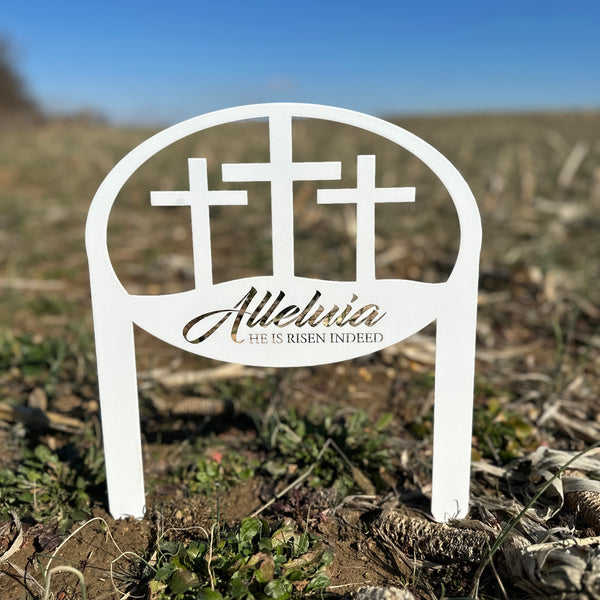 Metal Outdoor Christian Cross Alleluia Metal Yard Stake
