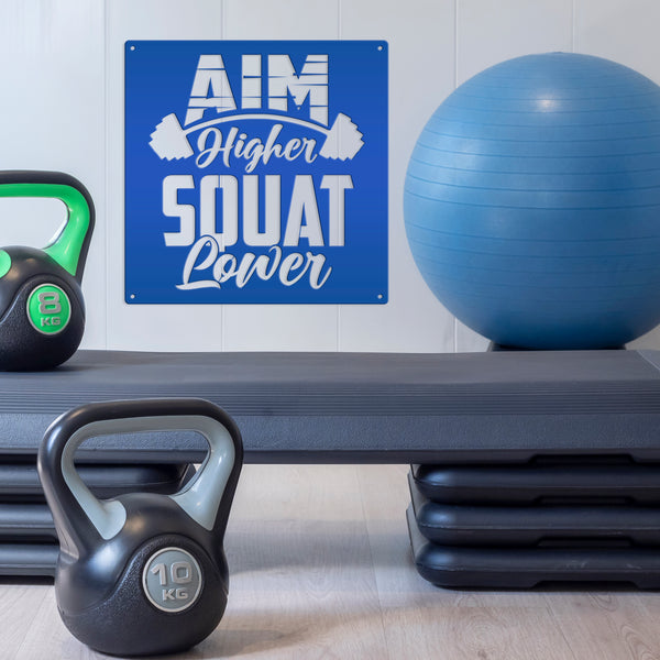 Aim Higher Squat Lower Gym Motivational Metal Sign-Gym Signs-Fitness Room Signs-Funny Fitness Room-Workout Room Signs-Weight Room Signs