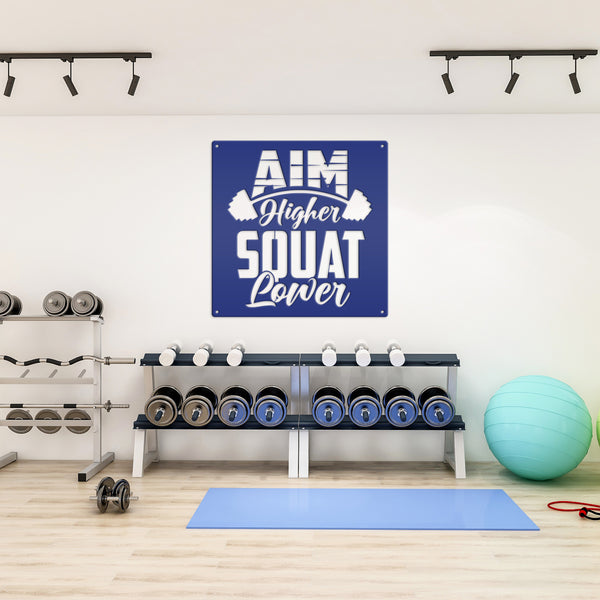 Aim Higher Squat Lower Gym Motivational Metal Sign-Gym Signs-Fitness Room Signs-Funny Fitness Room-Workout Room Signs-Weight Room Signs