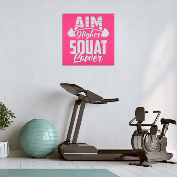 Aim Higher Squat Lower Gym Motivational Metal Sign-Gym Signs-Fitness Room Signs-Funny Fitness Room-Workout Room Signs-Weight Room Signs