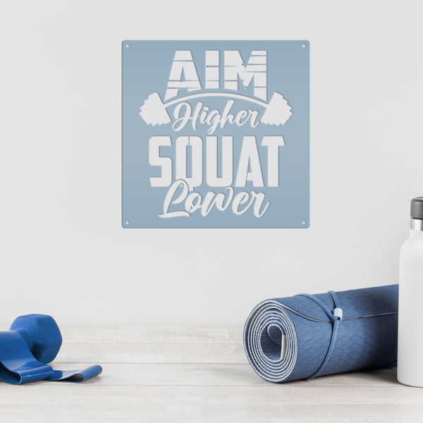 Aim Higher Squat Lower Gym Motivational Metal Sign-Gym Signs-Fitness Room Signs-Funny Fitness Room-Workout Room Signs-Weight Room Signs
