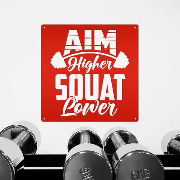 Aim Higher Squat Lower Gym Motivational Metal Sign-Gym Signs-Fitness Room Signs-Funny Fitness Room-Workout Room Signs-Weight Room Signs