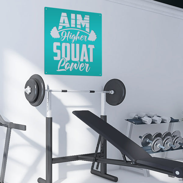 Aim Higher Squat Lower Gym Motivational Metal Sign-Gym Signs-Fitness Room Signs-Funny Fitness Room-Workout Room Signs-Weight Room Signs