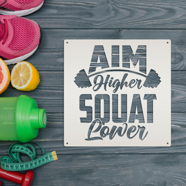 Aim Higher Squat Lower Gym Motivational Metal Sign-Gym Signs-Fitness Room Signs-Funny Fitness Room-Workout Room Signs-Weight Room Signs