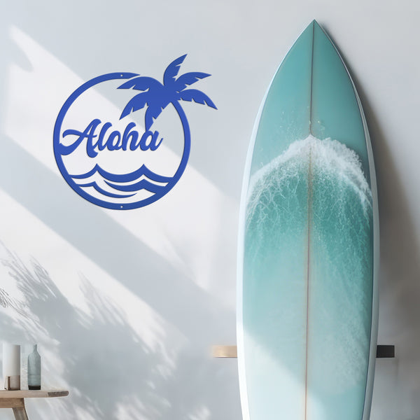 Aloha Palm Tree Round Metal Sign-Beach-Pool Metal Sign