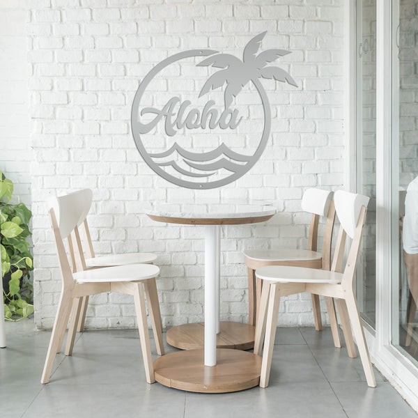Aloha Palm Tree Round Metal Sign-Beach-Pool Metal Sign
