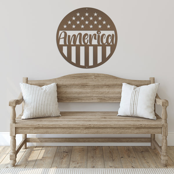 American Flag Welcome Metal Sign - Patriotic Sign-Door Hanger