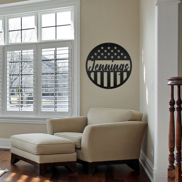 Customizable Patriotic - American Flag -Circle Name Sign