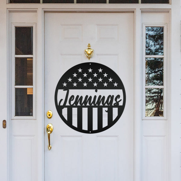 Customizable Patriotic - American Flag -Circle Name Sign