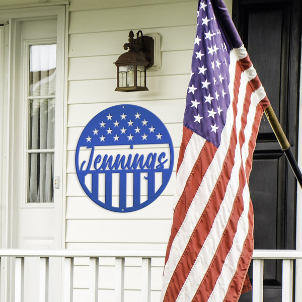 Customizable Patriotic - American Flag -Circle Name Sign