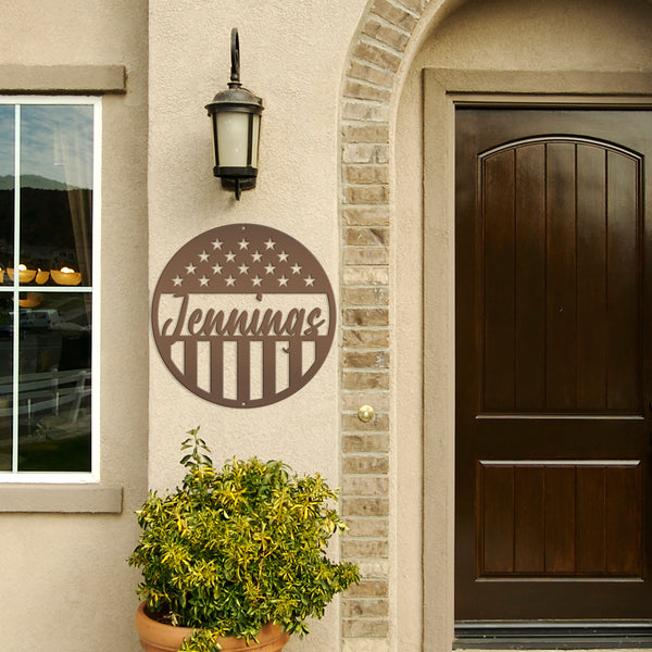 Customizable Patriotic - American Flag -Circle Name Sign