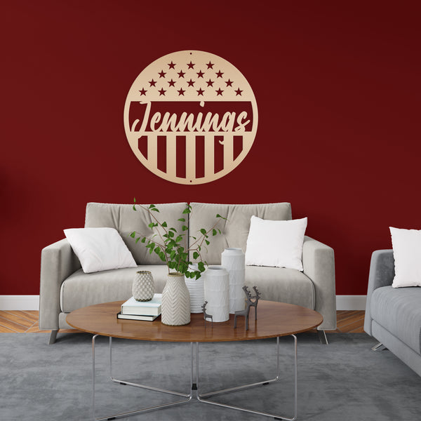 Customizable Patriotic - American Flag -Circle Name Sign