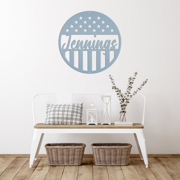 Customizable Patriotic - American Flag -Circle Name Sign