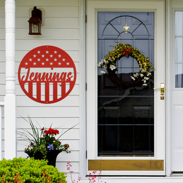 Customizable Patriotic - American Flag -Circle Name Sign