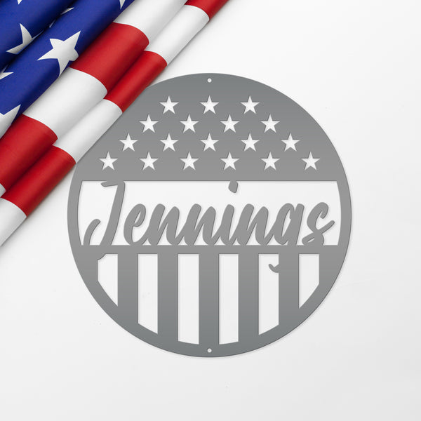Customizable Patriotic - American Flag -Circle Name Sign