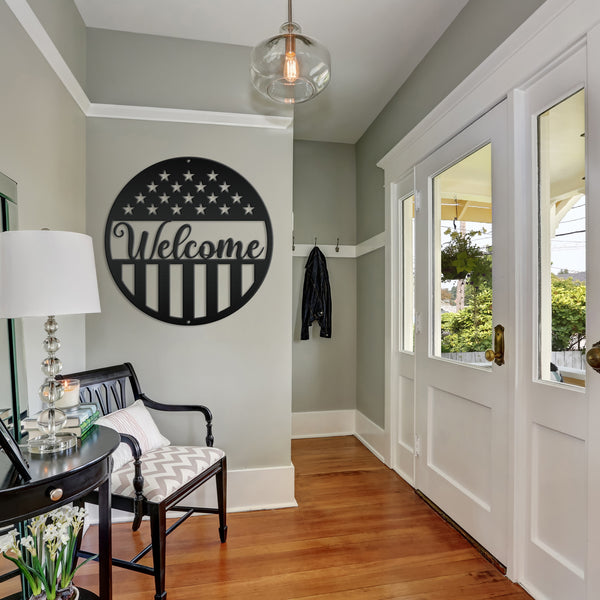 American Flag Welcome Metal Sign - Patriotic Sign-Door Hanger