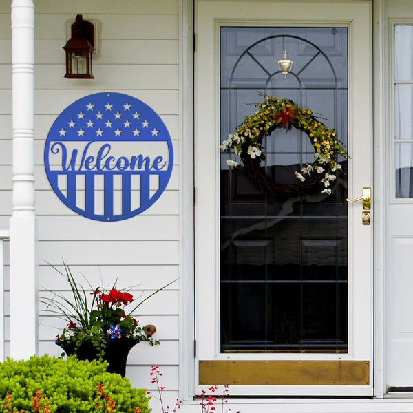 American Flag Welcome Metal Sign - Patriotic Sign-Door Hanger