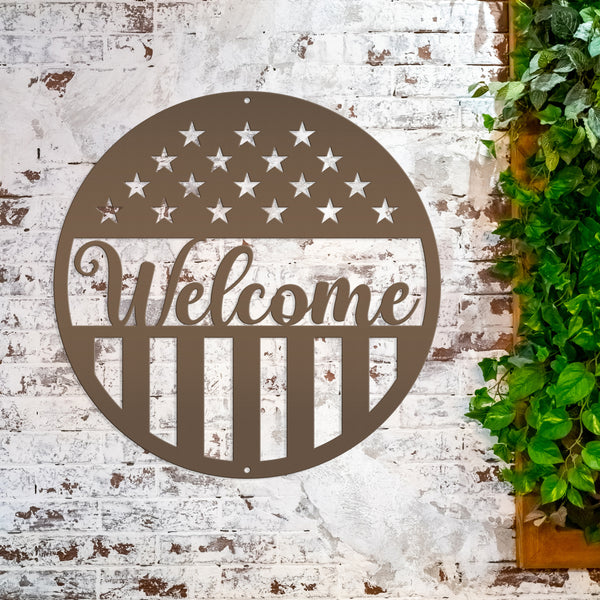 American Flag Welcome Metal Sign - Patriotic Sign-Door Hanger