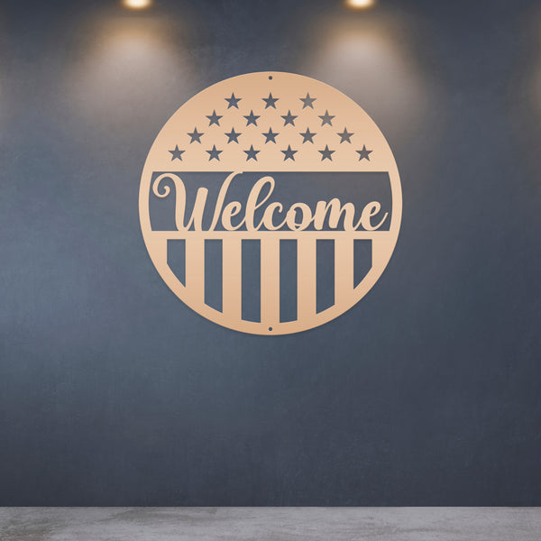 American Flag Welcome Metal Sign - Patriotic Sign-Door Hanger