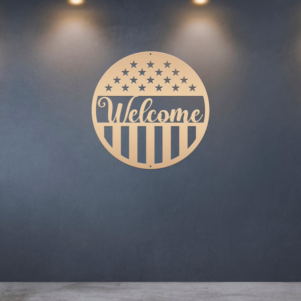 American Flag Welcome Metal Sign - Patriotic Sign-Door Hanger