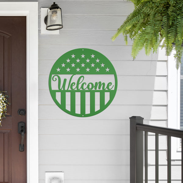 American Flag Welcome Metal Sign - Patriotic Sign-Door Hanger