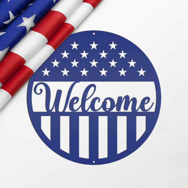 American Flag Welcome Metal Sign - Patriotic Sign-Door Hanger