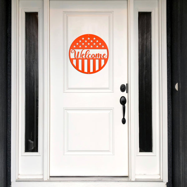 American Flag Welcome Metal Sign - Patriotic Sign-Door Hanger
