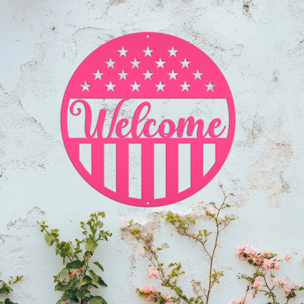 American Flag Welcome Metal Sign - Patriotic Sign-Door Hanger
