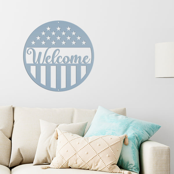 American Flag Welcome Metal Sign - Patriotic Sign-Door Hanger