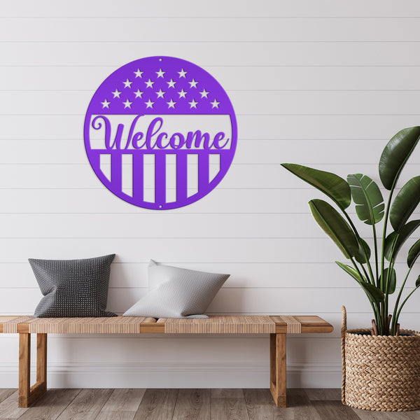 American Flag Welcome Metal Sign - Patriotic Sign-Door Hanger