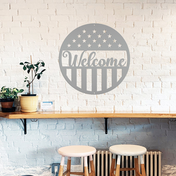American Flag Welcome Metal Sign - Patriotic Sign-Door Hanger