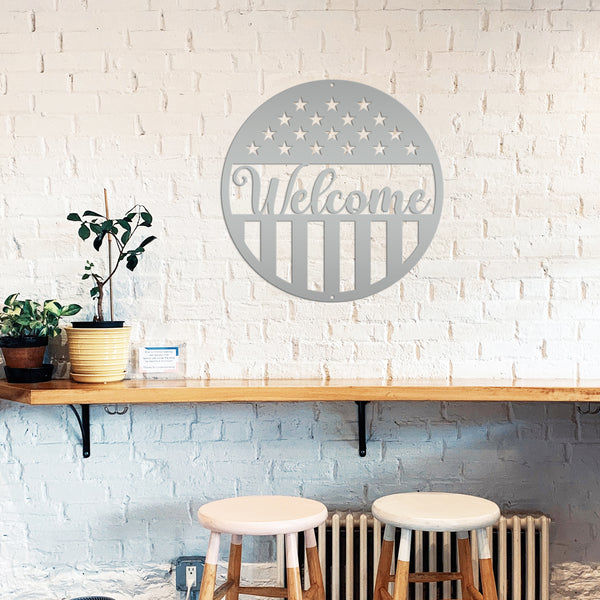 American Flag Welcome Metal Sign - Patriotic Sign-Door Hanger
