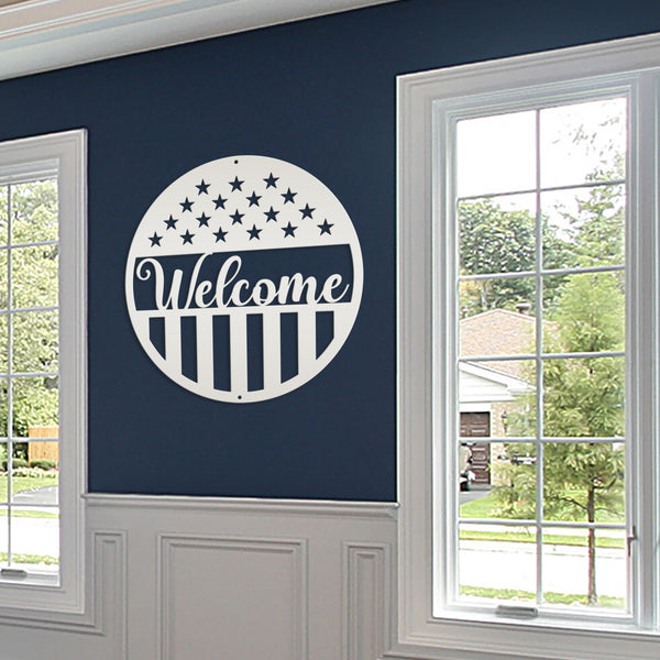 American Flag Welcome Metal Sign - Patriotic Sign-Door Hanger
