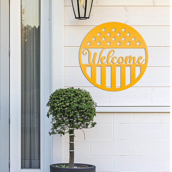 American Flag Welcome Metal Sign - Patriotic Sign-Door Hanger