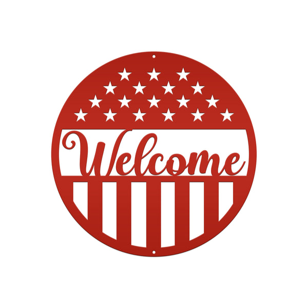 American Flag Welcome Metal Sign - Patriotic Sign-Door Hanger