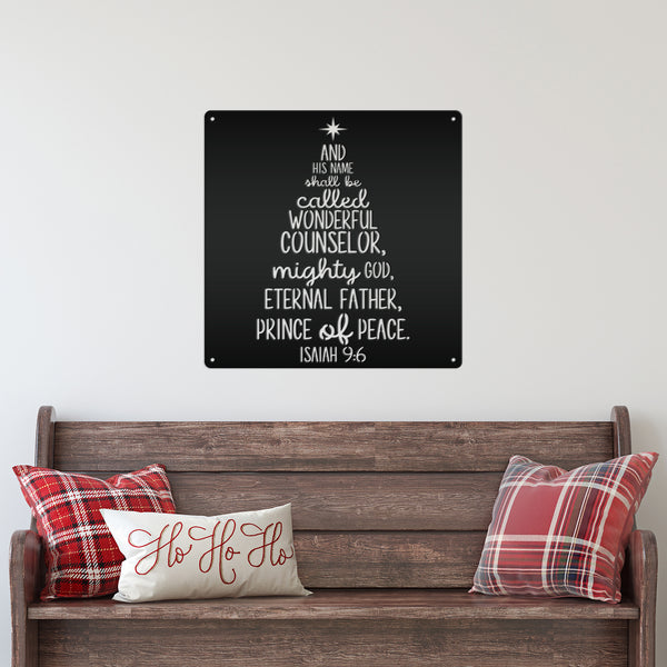 Isaiah 9:6 Christmas Tree Metal Sign-Isaiah Bible Verse Metal Wall Art-Wonderful Counselor -Christmas Scripture