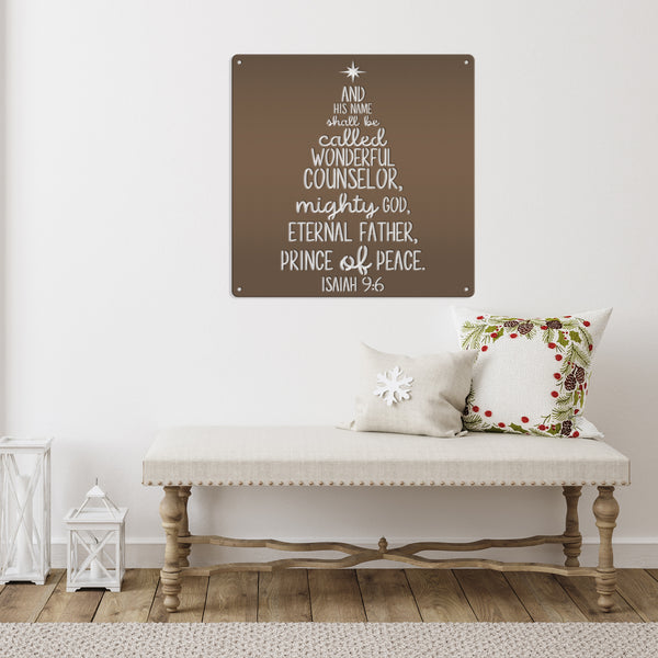 Isaiah 9:6 Christmas Tree Metal Sign-Isaiah Bible Verse Metal Wall Art-Wonderful Counselor -Christmas Scripture